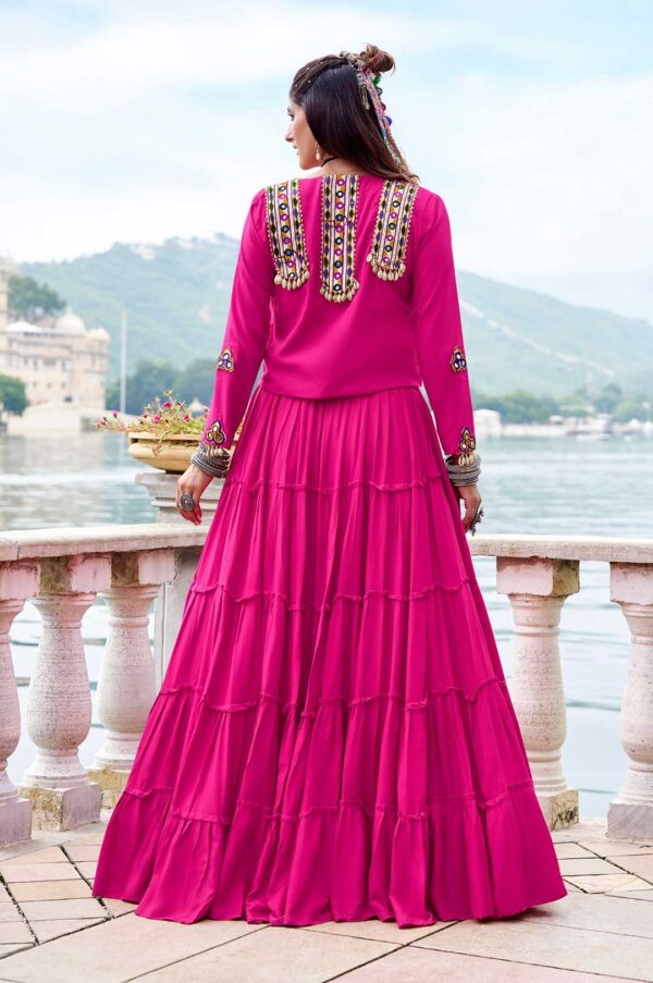 Designer Pure Rayon Pink Lehenga with Mirror Gamthi Work Blouse & Koti
