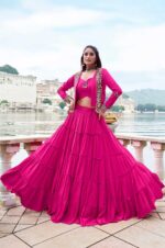 Designer-Pure-Rayon-Pink-Lehenga-with-Mirror-Gamthi-Work-Blouse-&-Koti-4