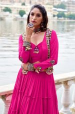 Designer-Pure-Rayon-Pink-Lehenga-with-Mirror-Gamthi-Work-Blouse-&-Koti - Copy