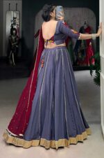 Dusty-Lavender-Rayon-Mirror-Work-Lehenga-With-Maroon-Georgette-Dupatta--2