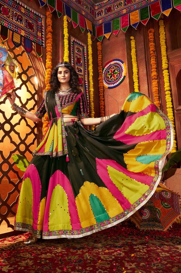Elegant Black Gajji Silk Traditional Viscose Cotton Kutchi & Mirror Work Lehenga Choli