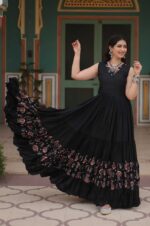 Elegant-Black-Rayon-Gown-with-Printed-Frill-&amp;-V-Neck-Charm-2 - Copy