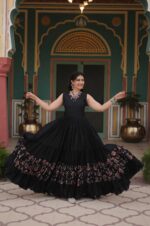 Elegant-Black-Rayon-Gown-with-Printed-Frill-&amp;-V-Neck-Charm-4 - Copy