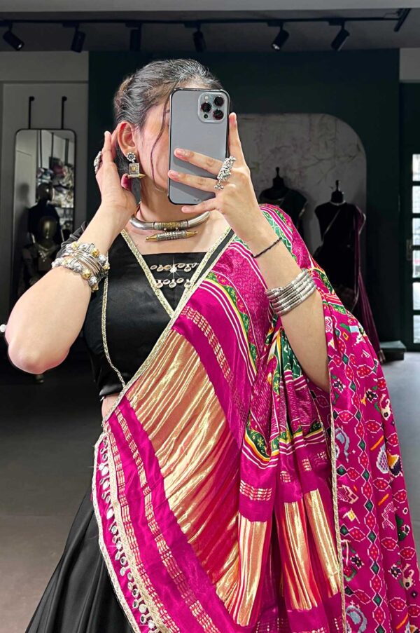 Elegant Black Silk Georgette Lehenga with Vibrant Gaji Silk Dupatta
