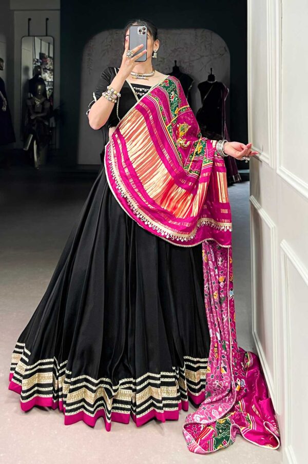 Elegant Black Silk Georgette Lehenga with Vibrant Gaji Silk Dupatta
