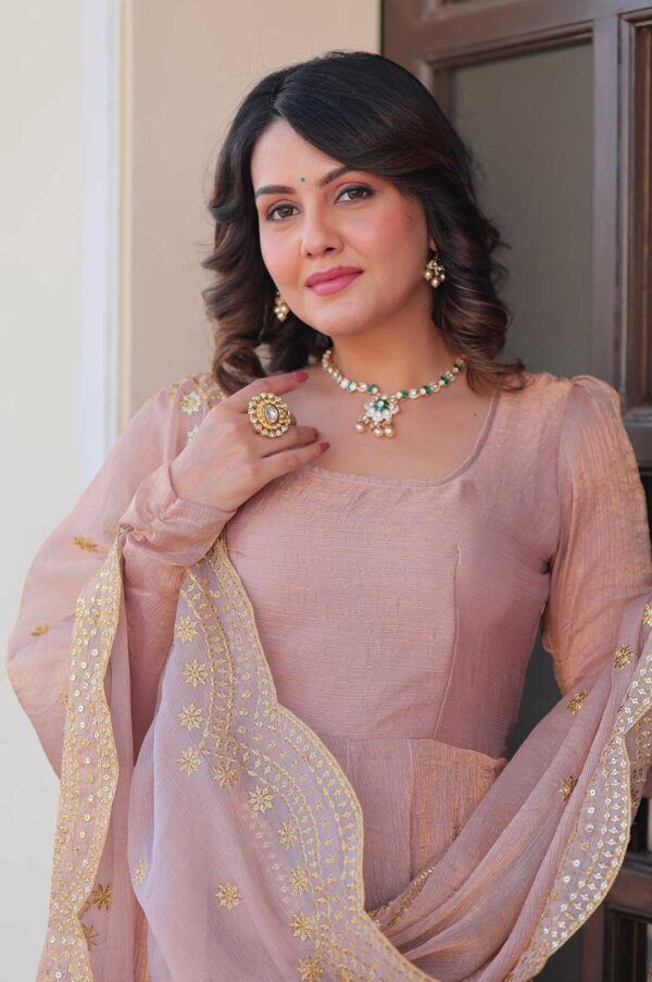 Elegant Chiku Fendy Chiffon Gown Set – 12 Kali Stitch with Embroidered Dupatta
