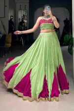 Elegant-Green-&amp;-Pink-Pure-Rayon-Mirror-Work-Lehenga-2