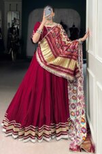 Elegant-Maroon-Silk-Georgette-Lehenga-with-Digital-Print-Gaji-Silk-Dupatta--3
