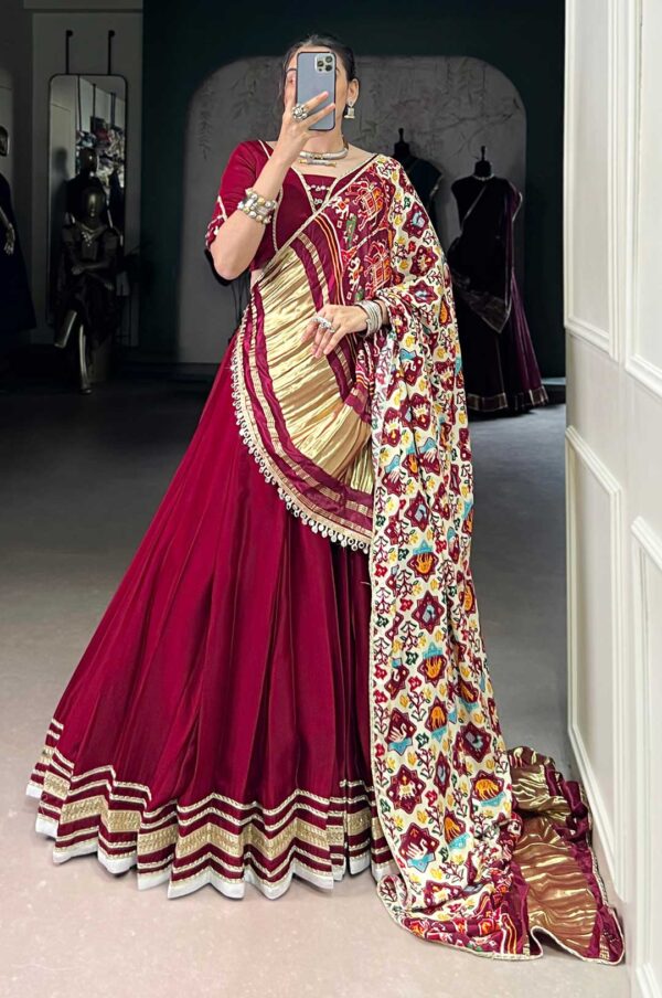 Elegant Maroon Silk Georgette Lehenga with Digital Print Gaji Silk Dupatta