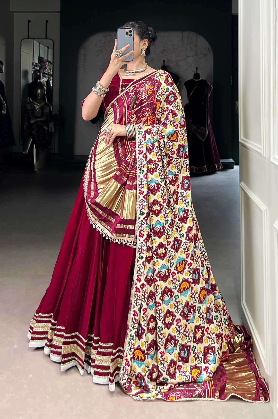 Elegant Maroon Silk Georgette Lehenga with Digital Print Gaji Silk Dupatta