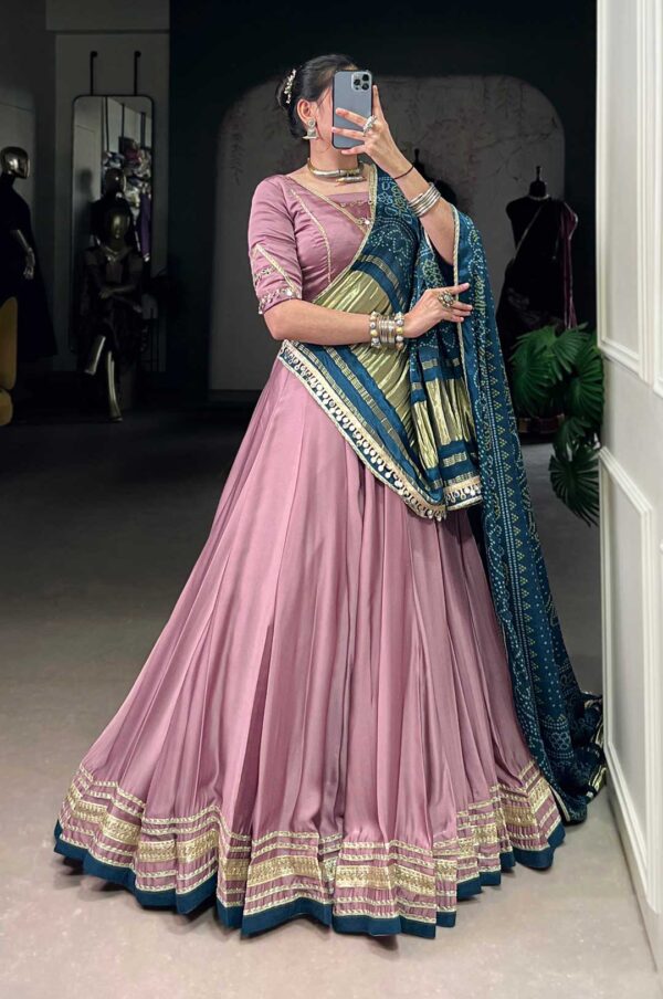 Elegant Mauve Silk Georgette Lehenga with Gaji Silk Dupatta