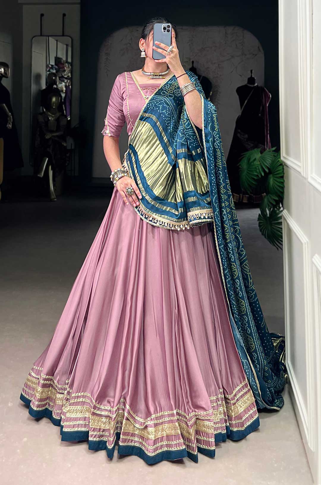 Elegant Mauve Silk Georgette Lehenga with Gaji Silk Dupatta