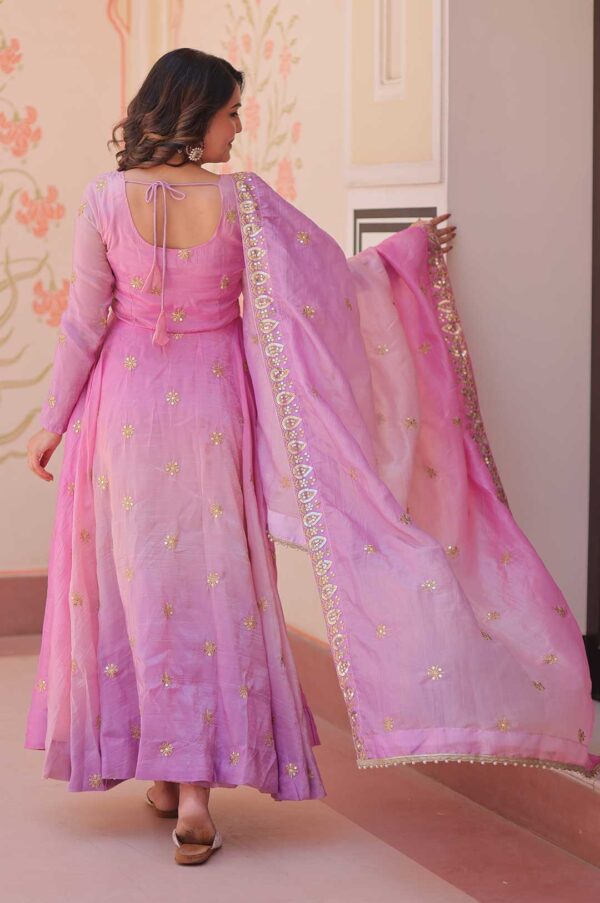 Elegant Pedding Gold Organza Gown Set – Pink with Multi-Sequins Embroidery