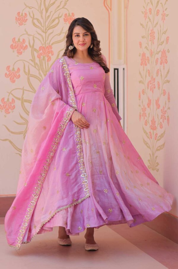 Elegant Pedding Gold Organza Gown Set – Pink with Multi-Sequins Embroidery