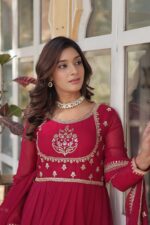 Elegant-Pink-Faux-Georgette-Gown-with-Sequins-Embroidery