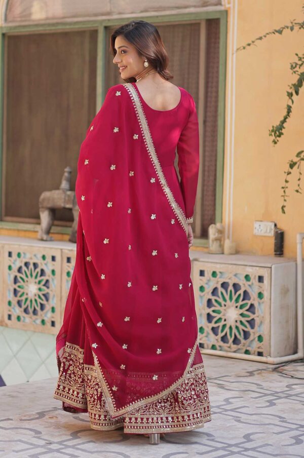 Elegant Pink Faux Georgette Gown with Sequins Embroidery