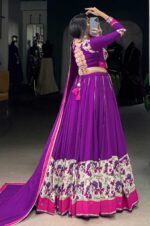 Elegant-Purple-Floral-Pure-Rayon-Lehenga-Set-with-Mirror-&amp;-Lace-Detailing