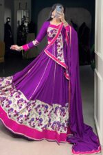 Elegant-Purple-Floral-Pure-Rayon-Lehenga-Set-with-Mirror-&amp;-Lace-Detailing--4