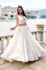 Elegant-White-Pure-Rayon-Lehenga-with-Mirror-Gamthi-Work-Blouse-&-Koti-2