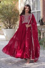 Faux-Blooming-Georgette-Gown-with-Embroidered-Pearl-Work-–-Elegant-Party-Wear-4