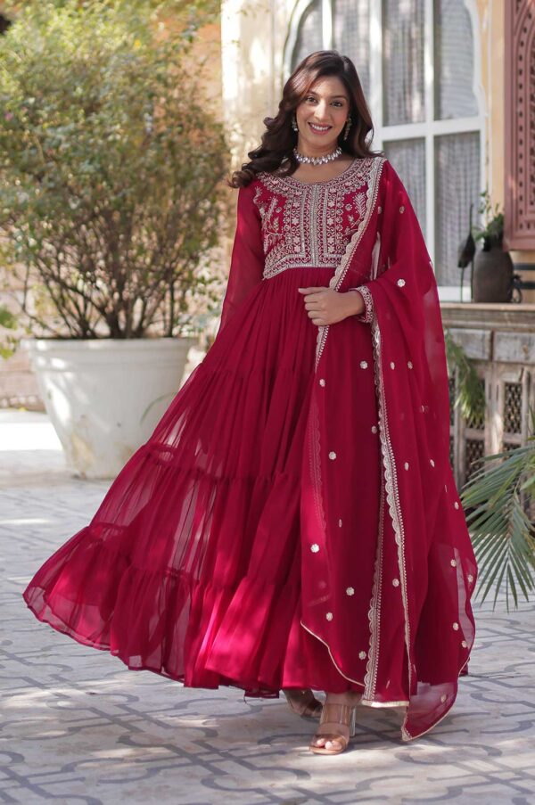 Faux Blooming Georgette Gown with Embroidered Pearl Work – Elegant Party Wear