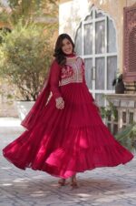 Faux-Blooming-Georgette-Gown-with-Embroidered-Pearl-Work-–-Elegant-Party-Wear3