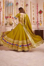 Fluorescent-Green-Viscose-Cotton-Lehenga-Choli-with-Lampi-Border,-Mirror-Work-&amp;-Embroidered-Dupatta-3