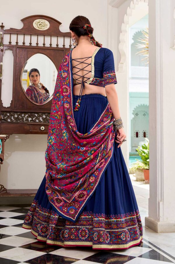 Gamthi Print Navy Blue Lehenga Choli with Tasar Silk Dupatta