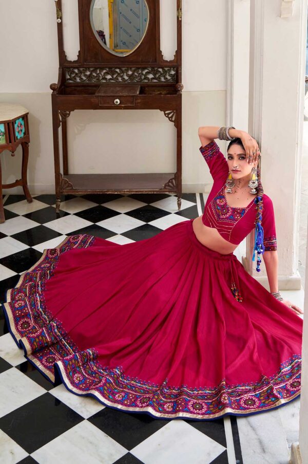 Gamthi Print Pink Lehenga Choli with Tasar Silk Dupatta