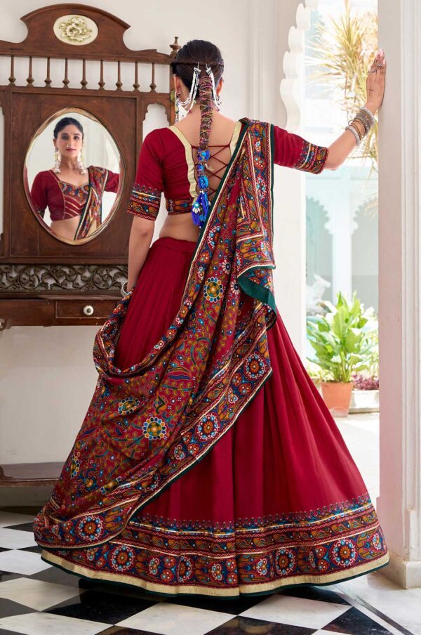 Gamthi Print Red Lehenga Choli with Tasar Silk Dupatta