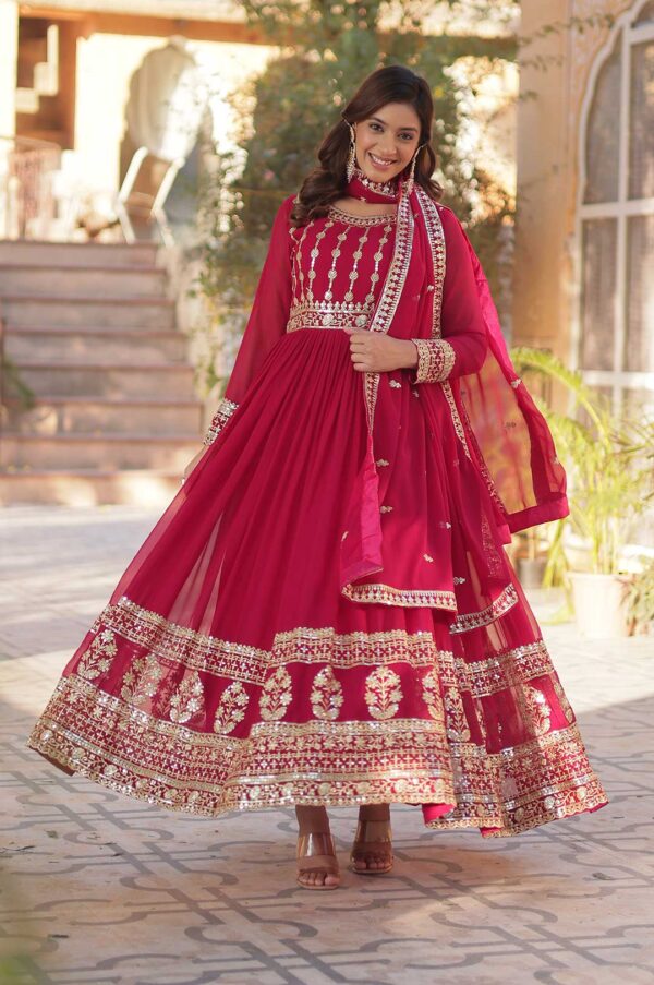 Gorgeous Pink Faux Blooming Gown with Heavy Zari & Sequin Embroidery