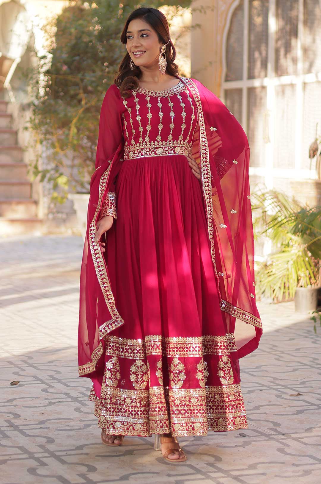 Gorgeous Pink Faux Blooming Gown with Heavy Zari & Sequin Embroidery