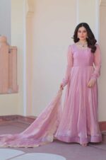 Graceful-Pink-Fendy-Chiffon-Gown-Set-–-12-Kali-Stitch-with-Cutwork-Dupatta-2