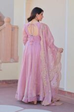 Graceful-Pink-Fendy-Chiffon-Gown-Set-–-12-Kali-Stitch-with-Cutwork-Dupatta-4