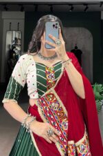 Green-Chiffon-Navratri-Lehenga-with-Red-Chinon-Dupatta-&amp;-Mirror-Gamthi-Work-Blouse-2
