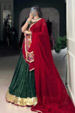 Green-Chiffon-Navratri-Lehenga-with-Red-Chinon-Dupatta-&amp;-Mirror-Gamthi-Work-Blouse--4
