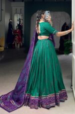 Green-&amp;-Purple-Tasar-Silk-Bandhej-Print-Lehenga-Set--2