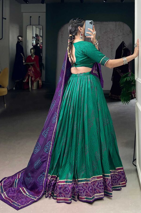 Green & Purple Tasar Silk Bandhej Print Lehenga Set | Gotta Patti Lace Touch-Up