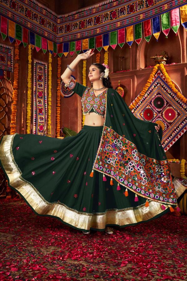Green Viscose Cotton Kutchi Work & Mirror Embroidered Lehenga Choli