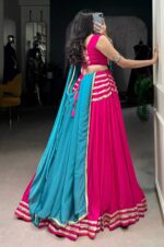Hot-Pink-&amp;-Blue-Elegant-Pure-Rayon-Sequins-Work-Lehenga-with-Chiffon-Dupatta