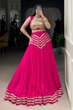 Hot-Pink-&amp;-Blue-Elegant-Pure-Rayon-Sequins-Work-Lehenga-with-Chiffon-Dupatta-3