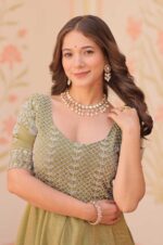 Light-Green-Gown-with-Sequins-and-Thread-Embroidered-Yoke---Round-Neck-