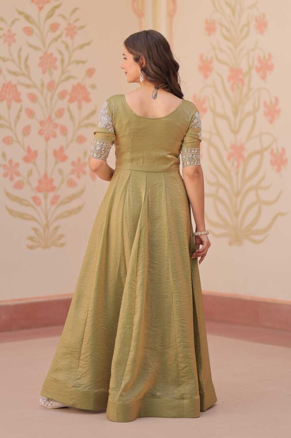 Pista Gown with Sequins and Thread Embroidered Yoke - Round Neck