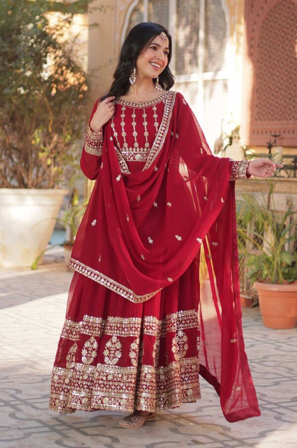 Maroon Faux Blooming Gown with Heavy Zari & Sequins Embroidery