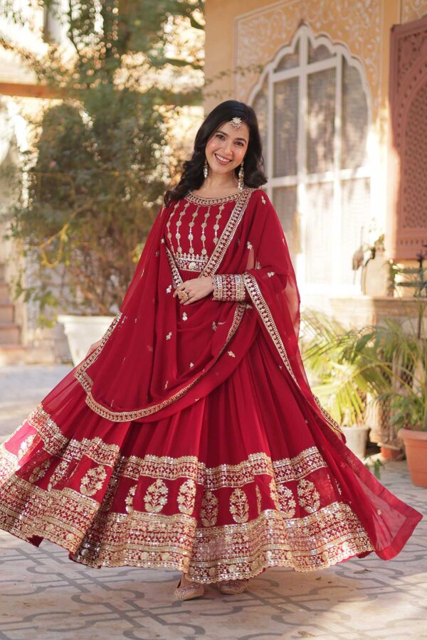 Maroon Faux Blooming Gown with Heavy Zari & Sequins Embroidery