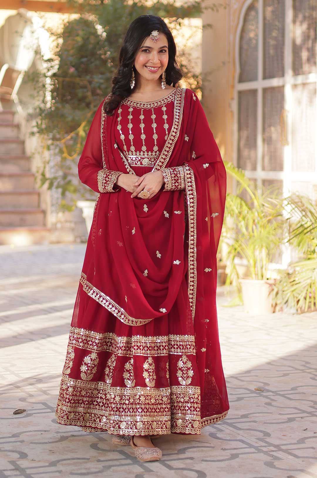 Maroon Faux Blooming Gown with Heavy Zari & Sequins Embroidery