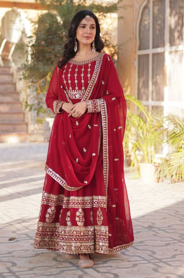 Maroon Faux Blooming Gown with Heavy Zari & Sequins Embroidery
