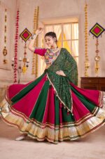 Maroon-&amp;-Green-Viscose-Cotton-Lehenga-Choli-with-Lampi-Border-&amp;-Kutchi-Mirror-Work-Dupatta2