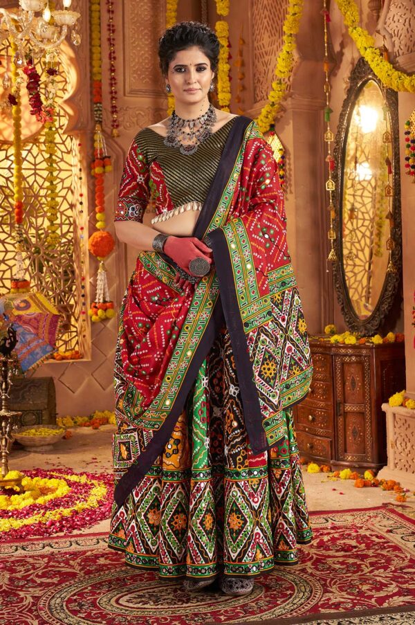 Maroon Multicolor Organic Cotton Navratri Lehenga Choli with Aari & Foil Work