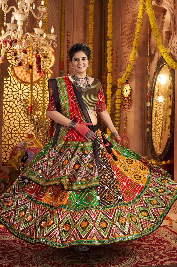 Maroon Multicolor Organic Cotton Navratri Lehenga Choli with Aari & Foil Work